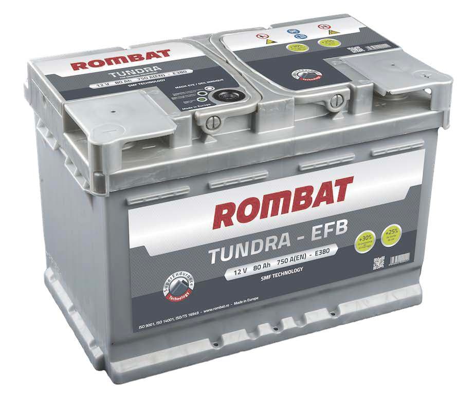 Automotive starter battery with positive and negative terminals